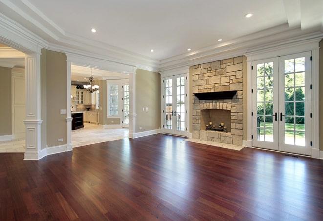 gleaming, polished hardwood floors in a modern office space